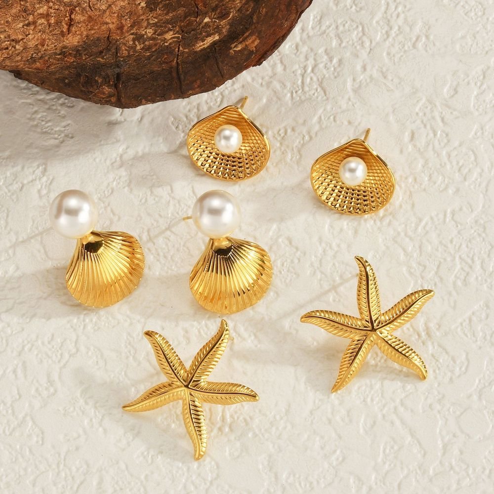 Gothic Jewelry Golden Shell Leaf big Drop Charm Stainless Steel Fine Cuff Statement Other Fashion Earrings for Women