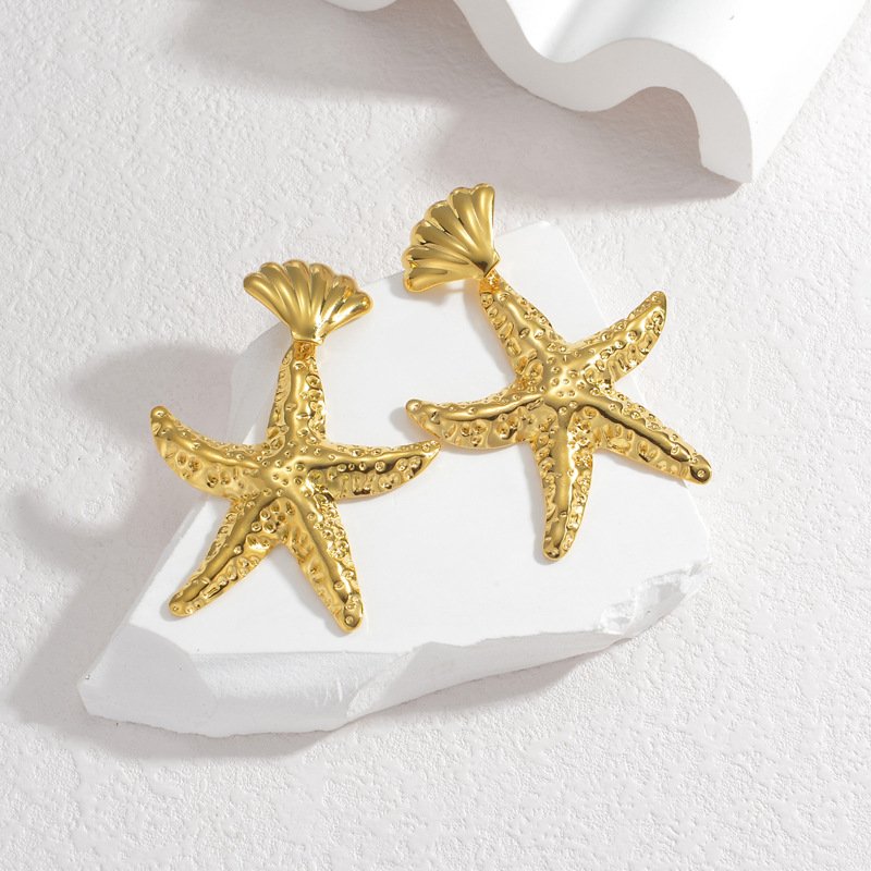 Gothic Jewelry Golden Shell Leaf big Drop Charm Stainless Steel Fine Cuff Statement Other Fashion Earrings for Women