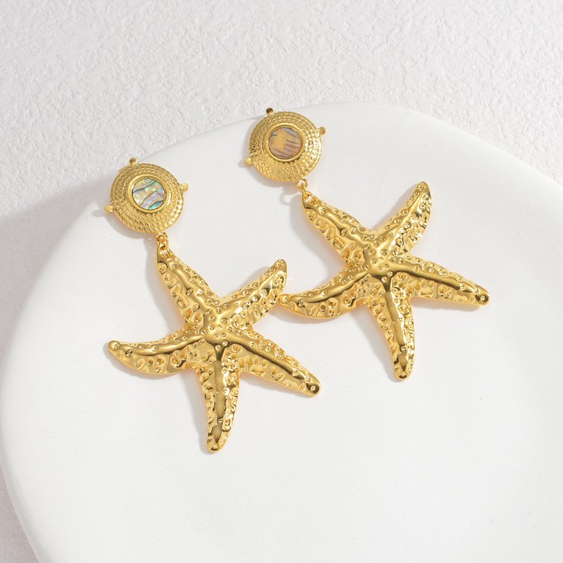 Gothic Jewelry Golden Shell Leaf big Drop Charm Stainless Steel Fine Cuff Statement Other Fashion Earrings for Women