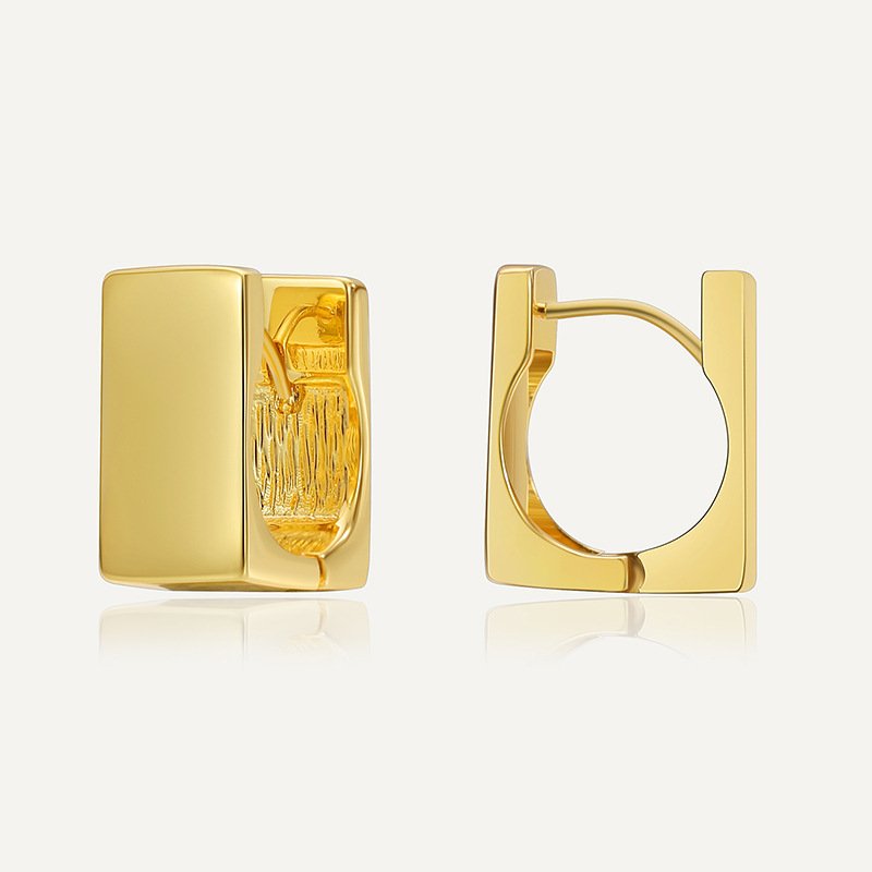Simple Design Square Chunky Hoop Earrings Gold Plated Brass Fashion Jewelry Trendy Stud Earrings for Girls