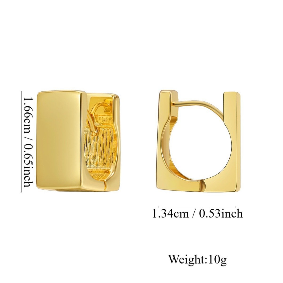 Simple Design Square Chunky Hoop Earrings Gold Plated Brass Fashion Jewelry Trendy Stud Earrings for Girls
