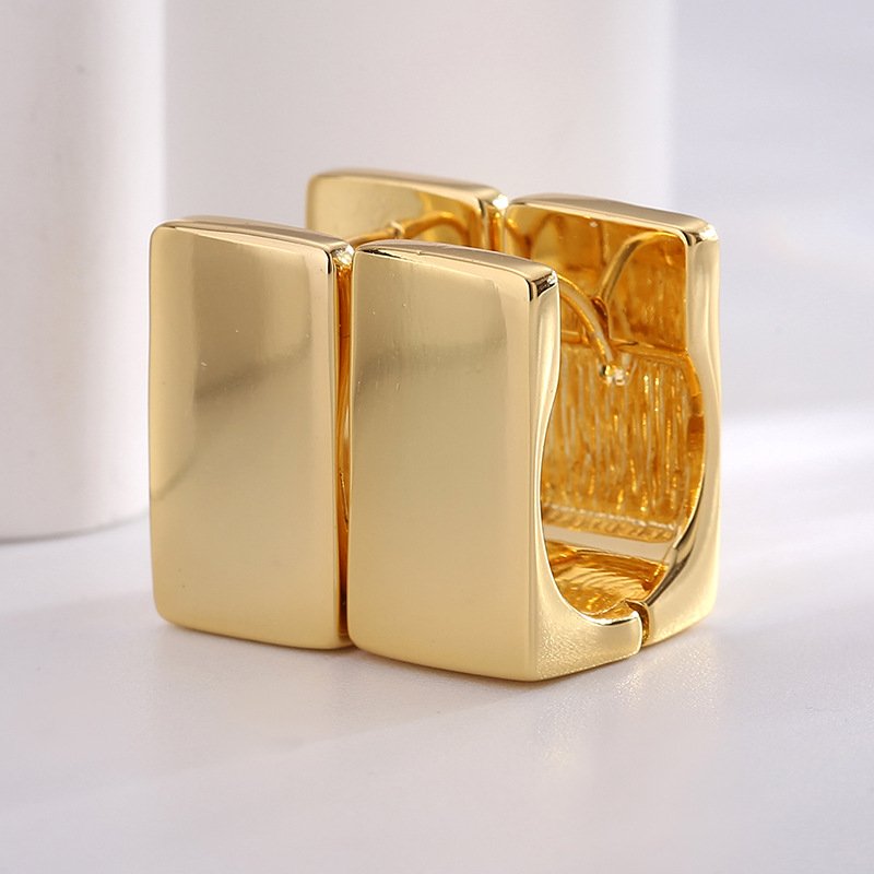 Simple Design Square Chunky Hoop Earrings Gold Plated Brass Fashion Jewelry Trendy Stud Earrings for Girls