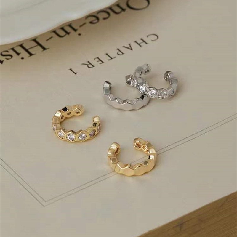 Asymmetry design S925 sterling silver ear cuff no piercing high-quality zircon cuff earrings for women
