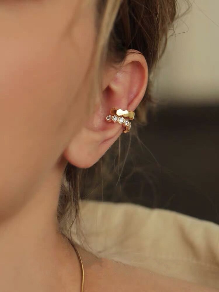 Asymmetry design S925 sterling silver ear cuff no piercing high-quality zircon cuff earrings for women