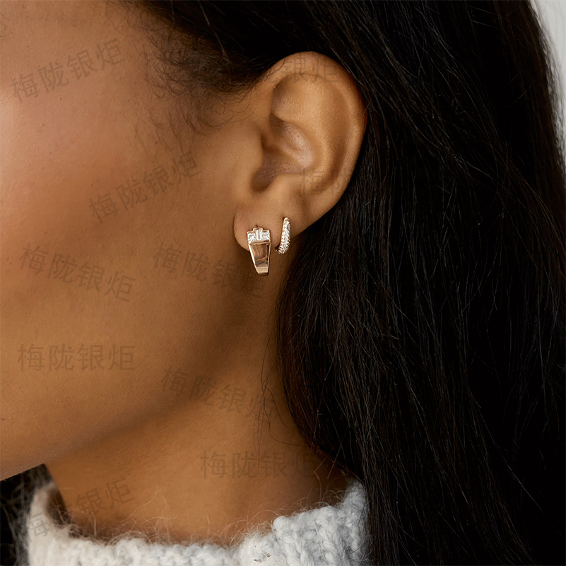 LOZRUNVE New Collection Jewelry Findings Silver 925 Baguette Princess Cut Square Crystal Wide Hook Hoop Earring