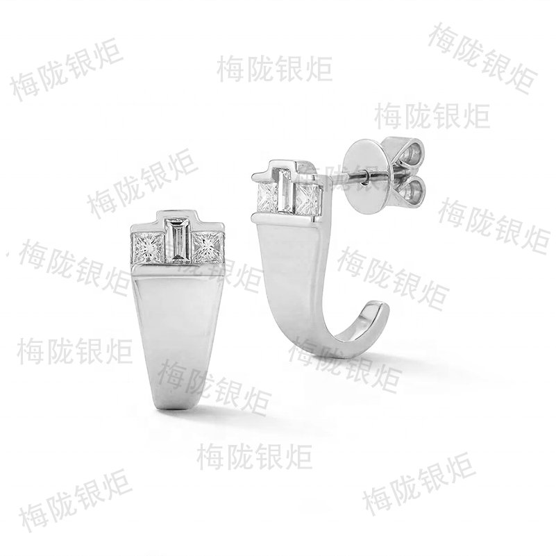 LOZRUNVE New Collection Jewelry Findings Silver 925 Baguette Princess Cut Square Crystal Wide Hook Hoop Earring