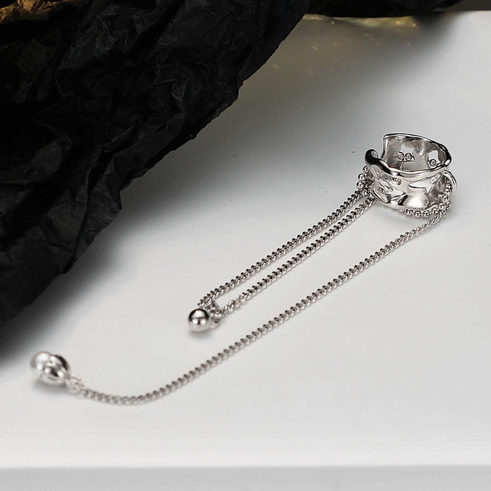 FUAMAY Fashion Jewelry 925 Sterling Silver Sweet Simple Temperament Fashion Pearl Dangle Long Ear Cuff Earrings