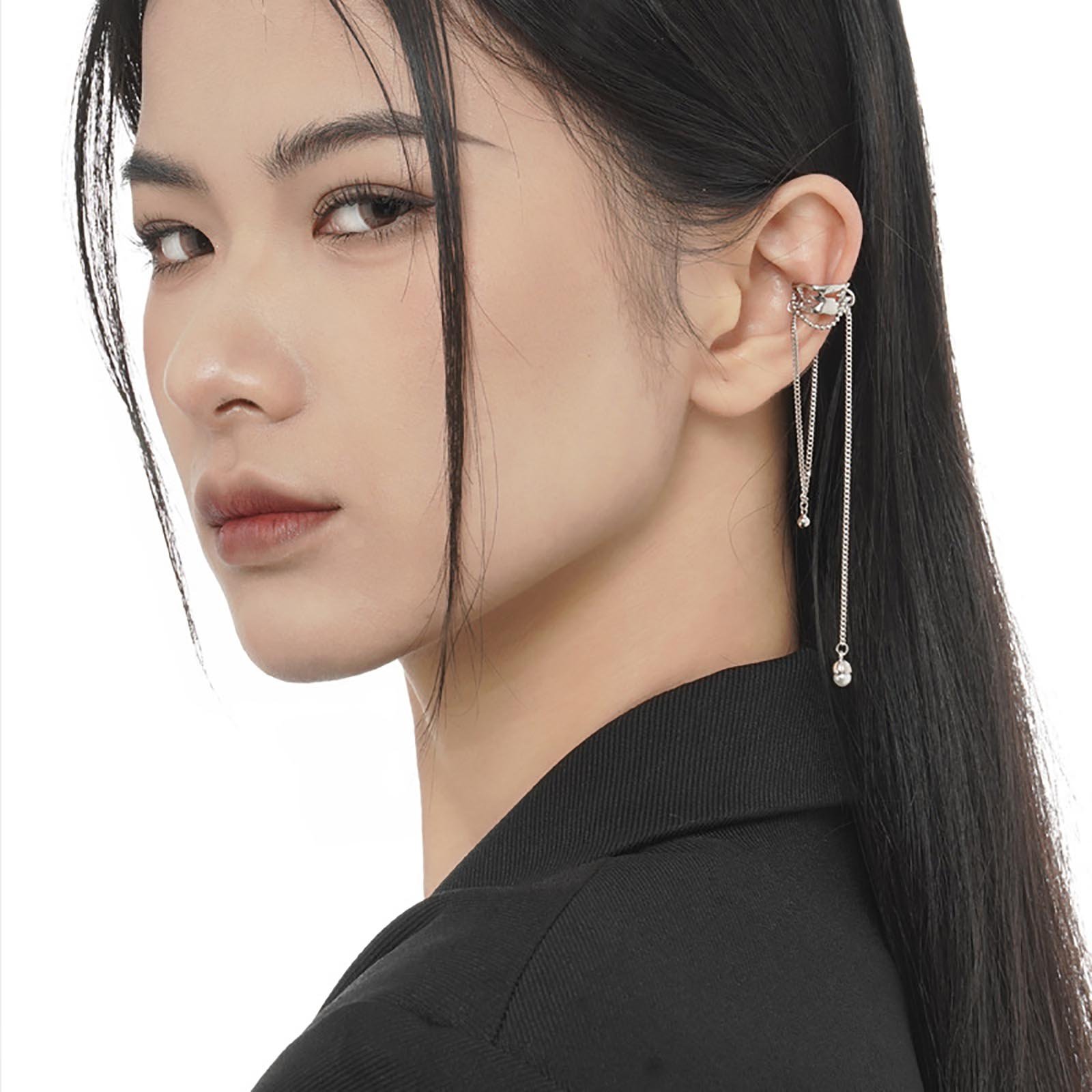 FUAMAY Fashion Jewelry 925 Sterling Silver Sweet Simple Temperament Fashion Pearl Dangle Long Ear Cuff Earrings