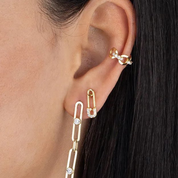 Fashion Jewelry 925 Sterling Silver Gold Plated Non Pierced Clip on Earring Cuban Chain Ear Cuff Statement Earrings