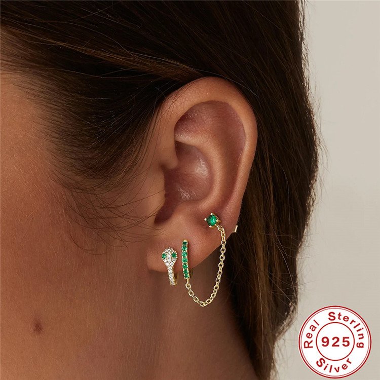 SP S925 Sterling Silver Diamond Ear Buckle Ear Ring Long Chain Cuff Earrings 925 Sterling Silver
