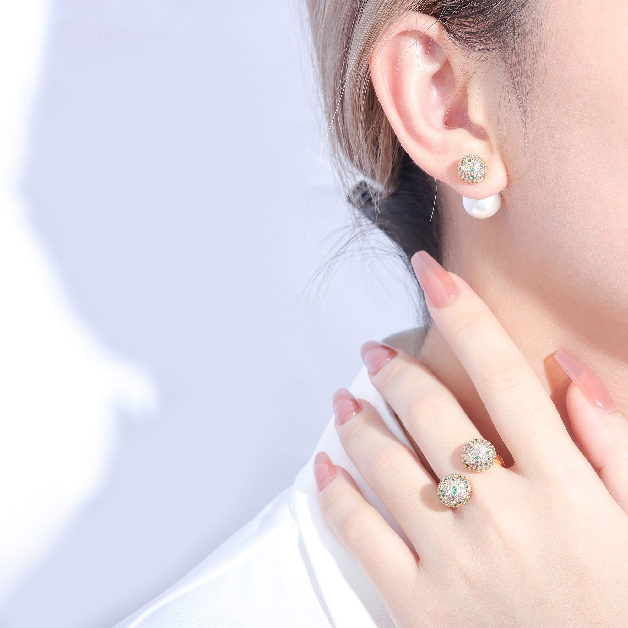 Jewelry Wholesale pearl earrings for women colorful zircon ball stud earrings
