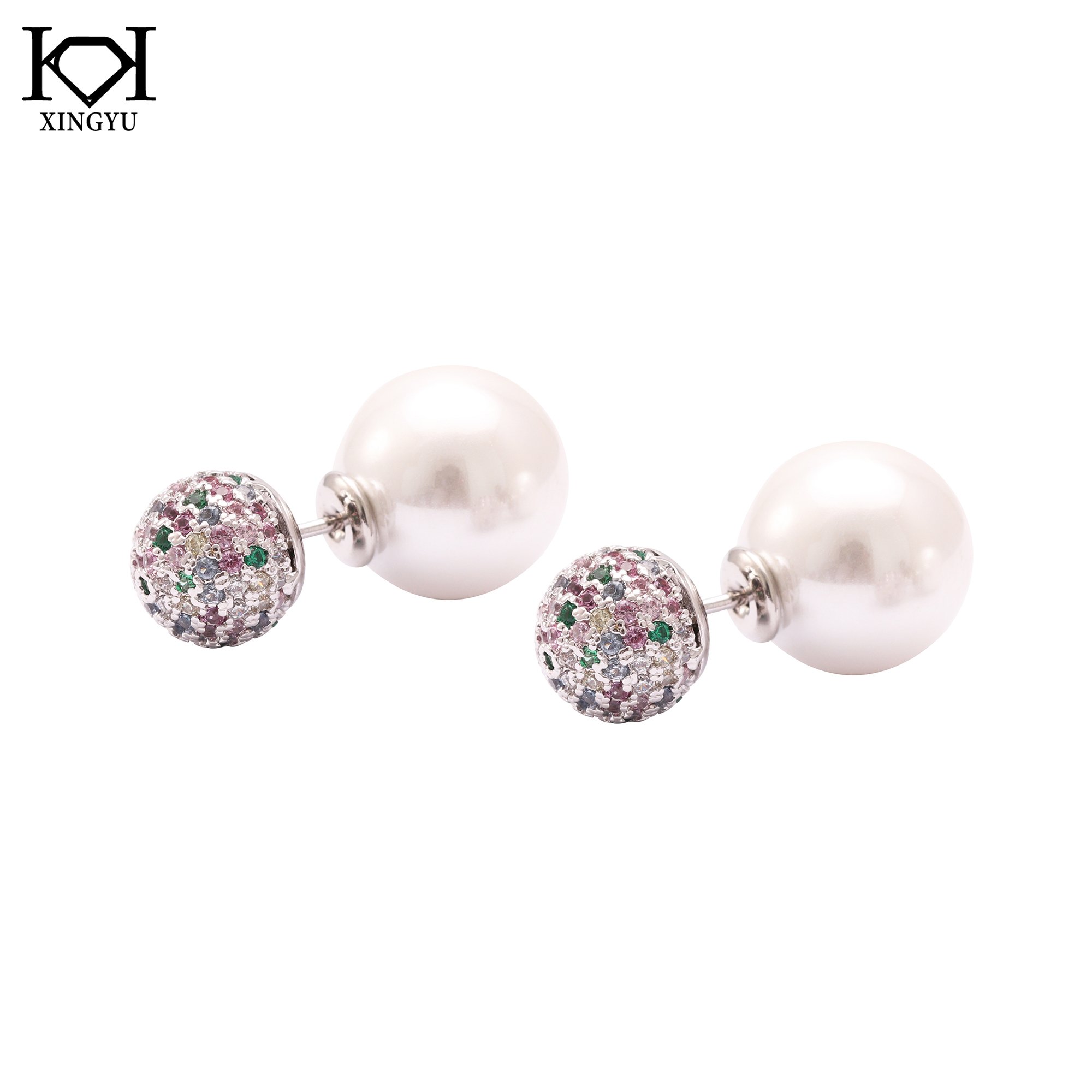 Jewelry Wholesale pearl earrings for women colorful zircon ball stud earrings