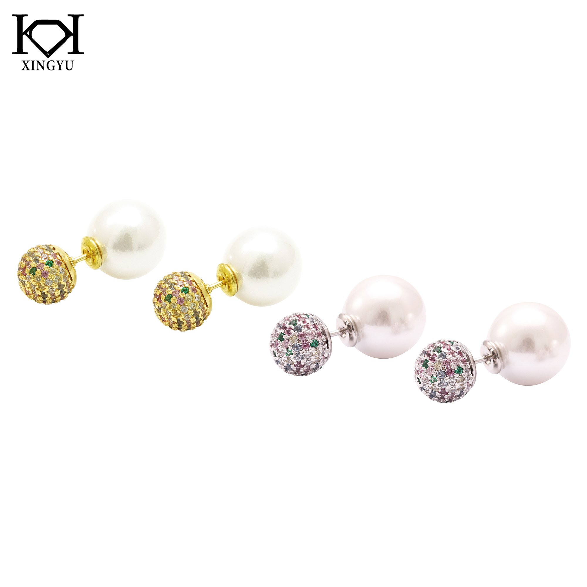 Jewelry Wholesale pearl earrings for women colorful zircon ball stud earrings