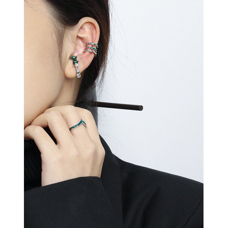 Fine Jewelry Minimalist Triple Band Ear Cuff Earrings Color Enamel Glaze In S925 Sterling Silver Cuff Earring