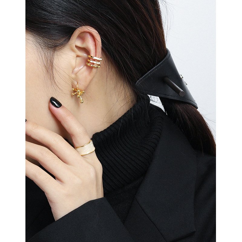 Fine Jewelry Minimalist Triple Band Ear Cuff Earrings Color Enamel Glaze In S925 Sterling Silver Cuff Earring