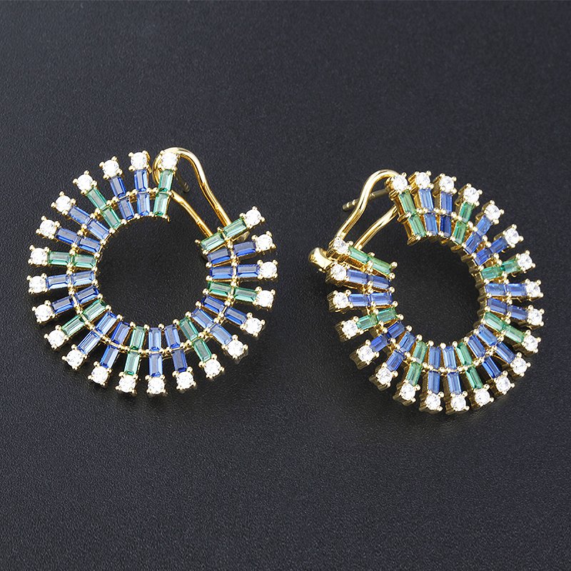 fine jewelry silver 925 sterling cuff earrings luxury rainbow 18k gold cz colorful blue zircon designers earrings popular brands