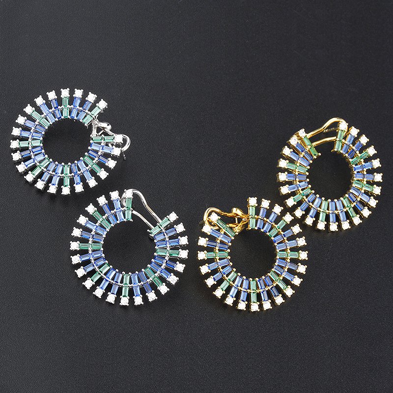 fine jewelry silver 925 sterling cuff earrings luxury rainbow 18k gold cz colorful blue zircon designers earrings popular brands