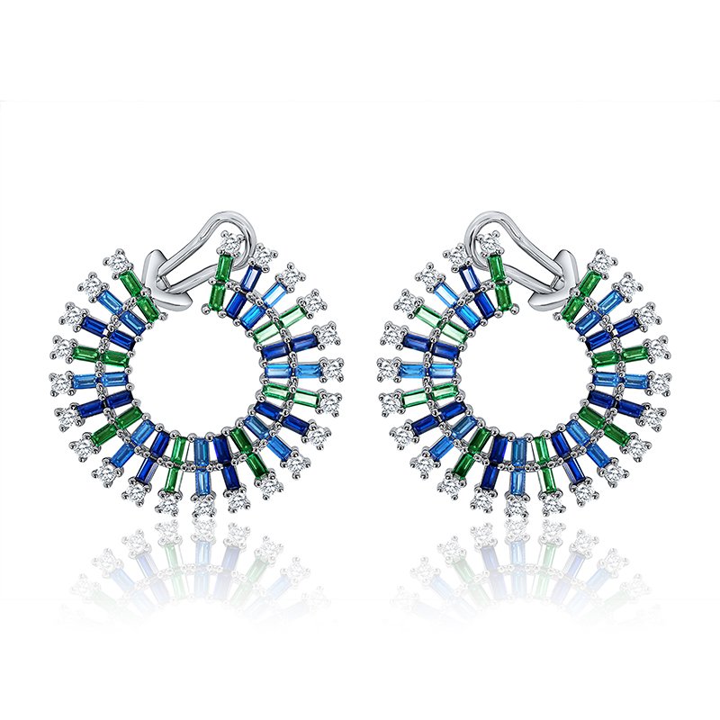 fine jewelry silver 925 sterling cuff earrings luxury rainbow 18k gold cz colorful blue zircon designers earrings popular brands