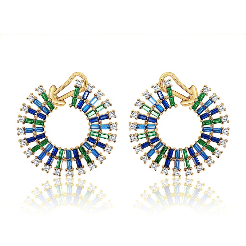 fine jewelry silver 925 sterling cuff earrings luxury rainbow 18k gold cz colorful blue zircon designers earrings popular brands