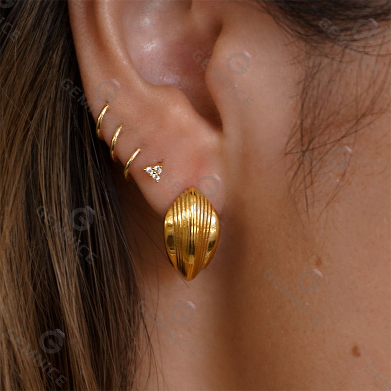 Gemnel hot selling wholesale designer high quality custom stainless steel texture chunky earrings