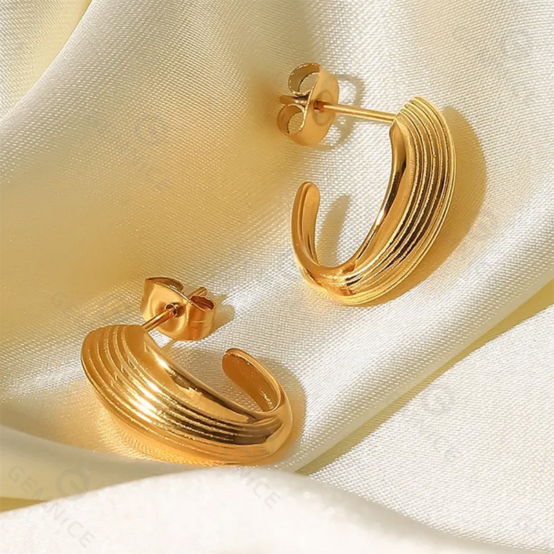 Gemnel hot selling wholesale designer high quality custom stainless steel texture chunky earrings