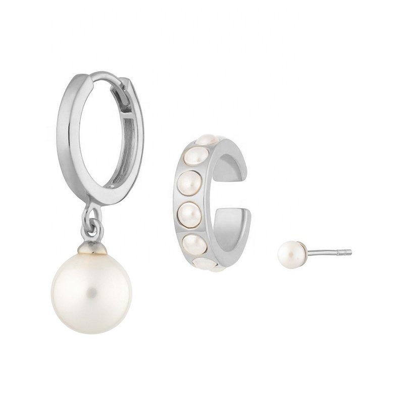 Milskye party fine jewelry 18k gold plated sterling silver freshwater pearl set of 3 earring set
