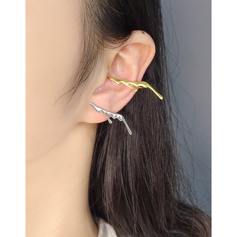 Women's Light Luxury Fine Jewelry Fashion Design S925 Sterling Silver Geometrically Irregular Line Lava Single Cuff Earrings