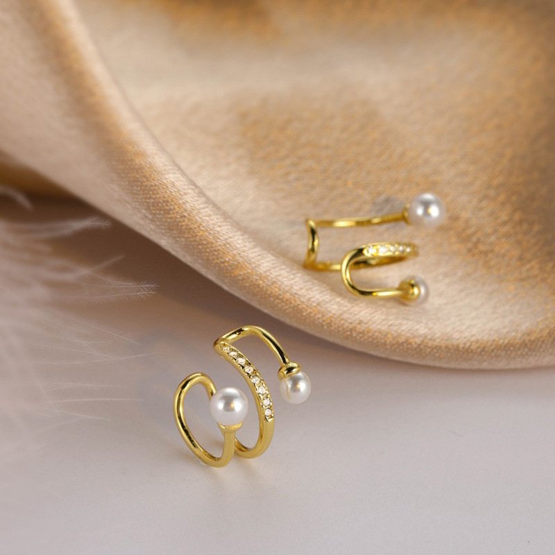 2024 Exquisite 18K Gold Cuff Earrings Fine Jewelry Irregular Geometry with Zircon and Pearl Ear Cuff for Women Jewelry
