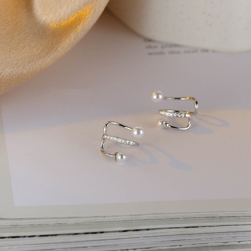2024 Exquisite 18K Gold Cuff Earrings Fine Jewelry Irregular Geometry with Zircon and Pearl Ear Cuff for Women Jewelry