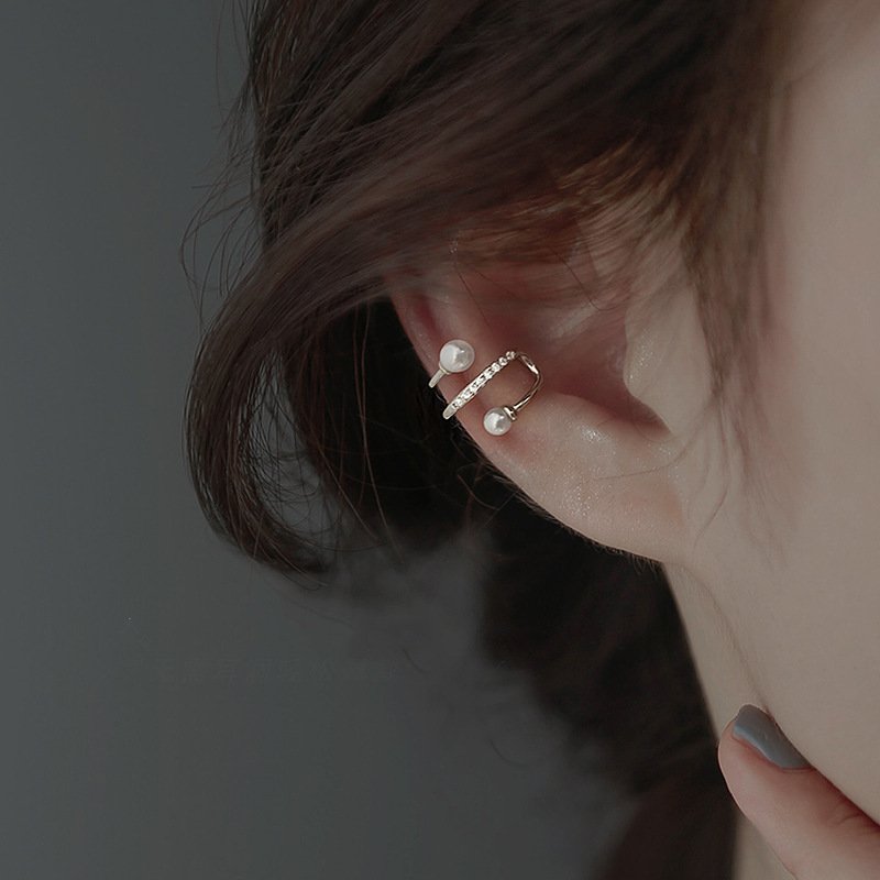 2024 Exquisite 18K Gold Cuff Earrings Fine Jewelry Irregular Geometry with Zircon and Pearl Ear Cuff for Women Jewelry