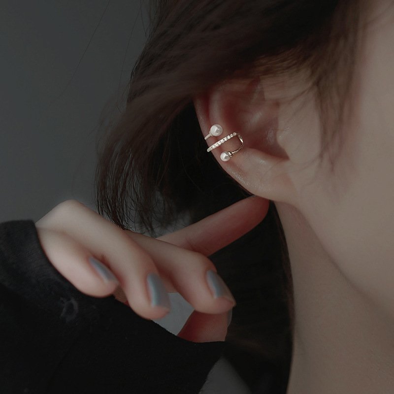 2024 Exquisite 18K Gold Cuff Earrings Fine Jewelry Irregular Geometry with Zircon and Pearl Ear Cuff for Women Jewelry