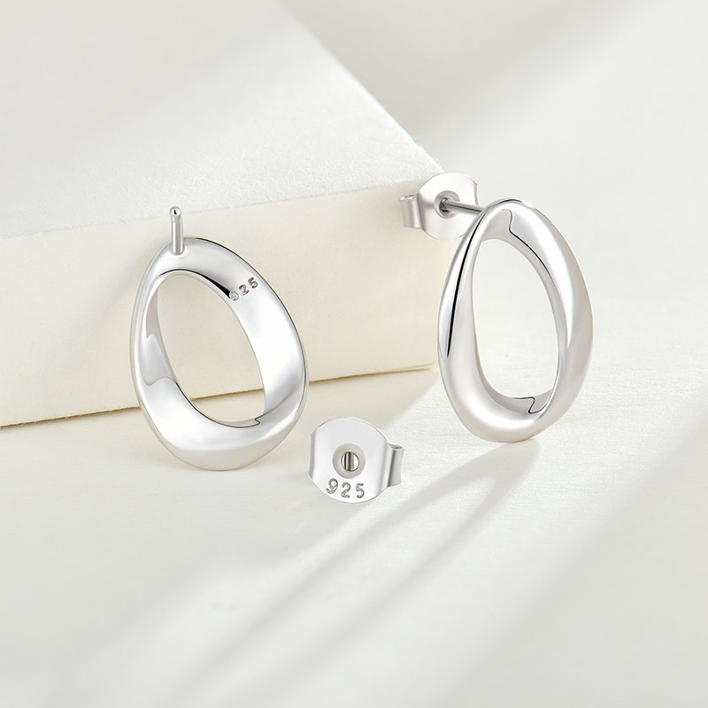925 Sterling Silver Simple Slicing Glossy Personality earrings earring Stud Without Stone Light Luxury Girl
