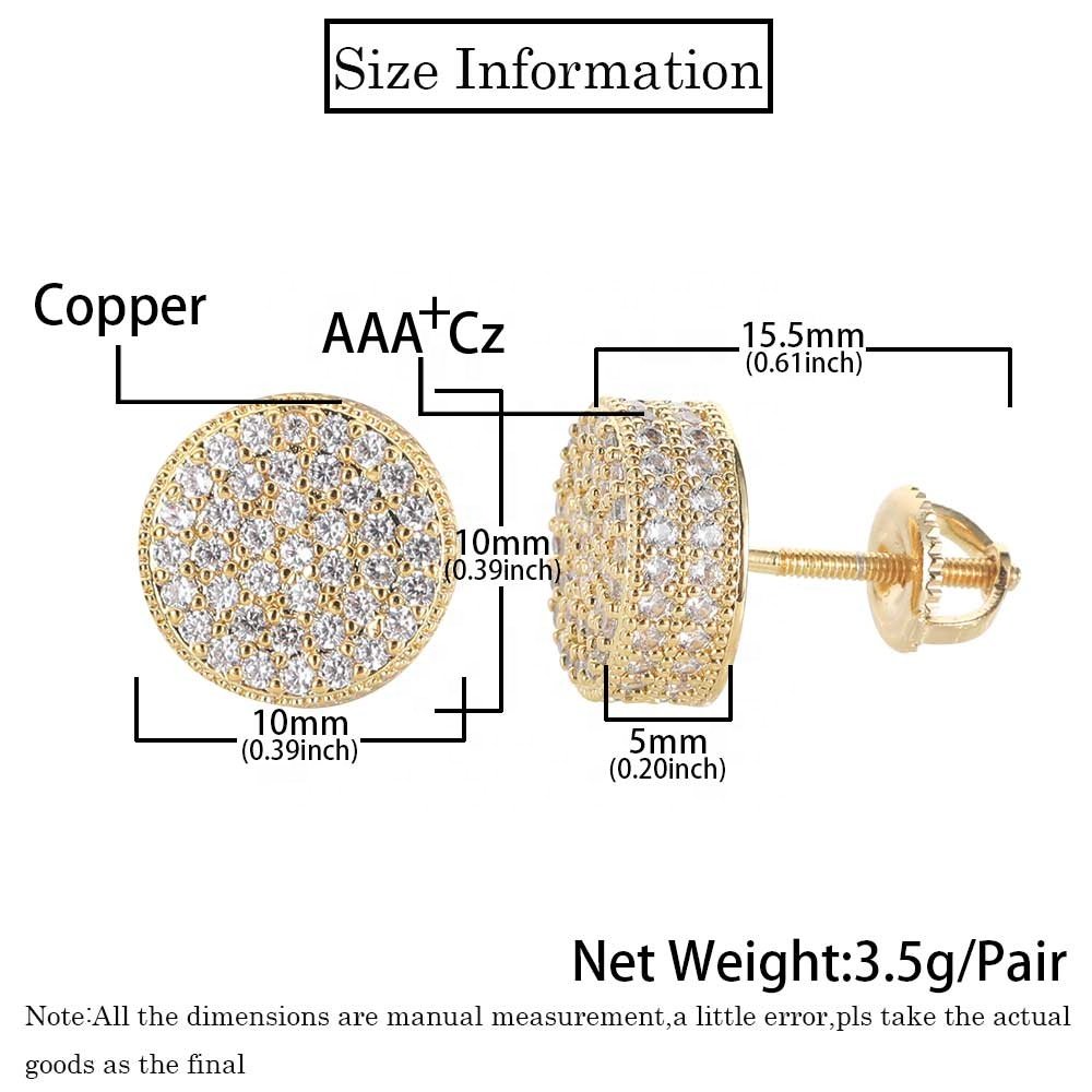 Cubic Zirconia Mens Earrings Jewelry bling bling CZ earrings women Brass setting zircon hip hop stud earrings