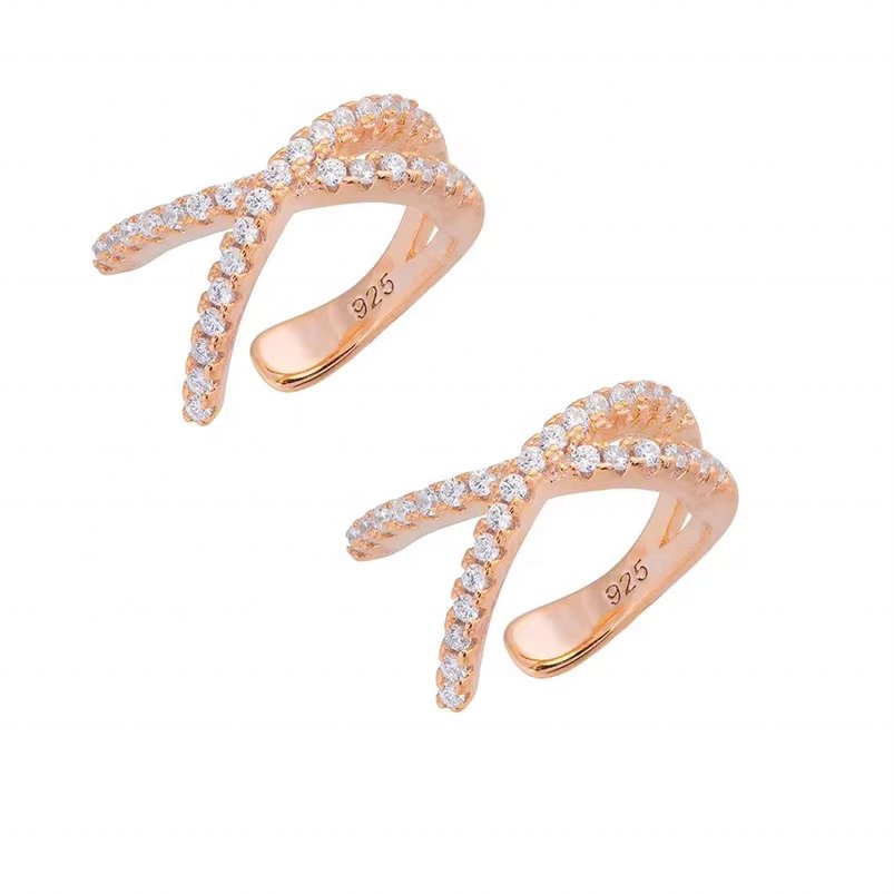 925 Sterling Silver Gold Plated Jewelry No Piercing Ear Cuff Earring Simple Cubic Zirconia Clip on Earrings for Women