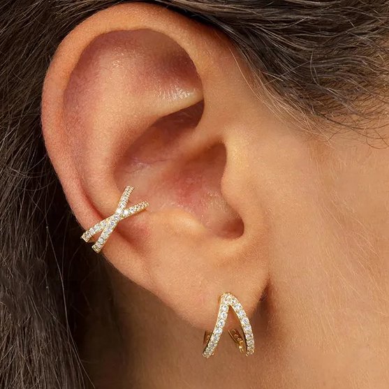 925 Sterling Silver Gold Plated Jewelry No Piercing Ear Cuff Earring Simple Cubic Zirconia Clip on Earrings for Women