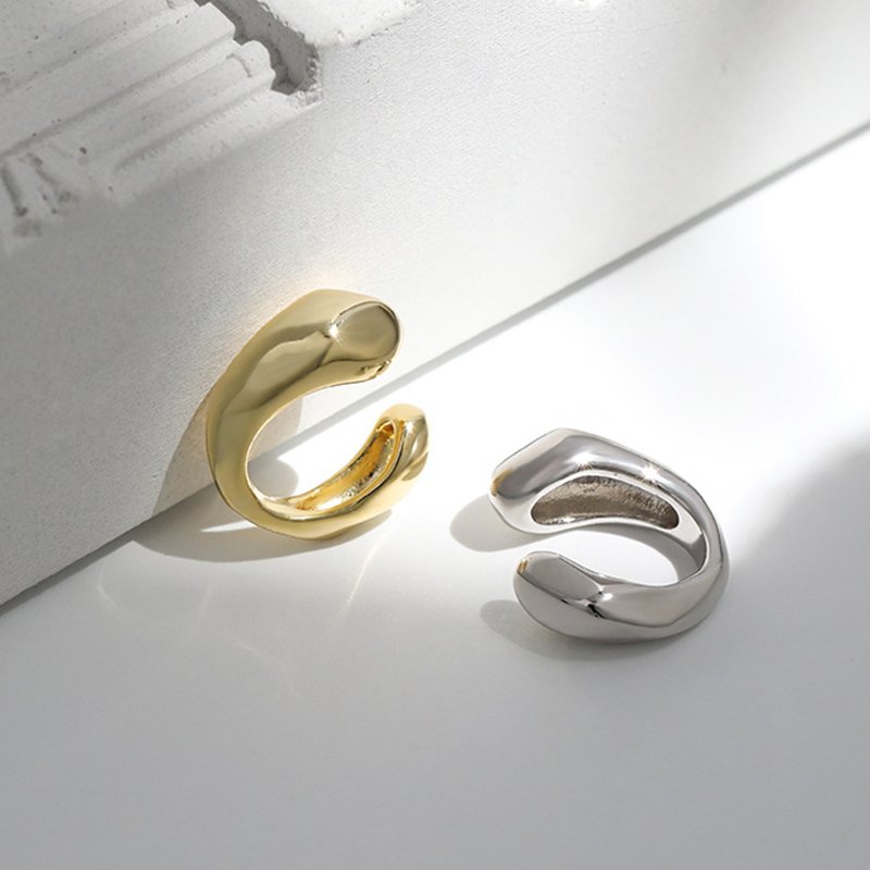 Wuqie Solid Silver Minimalist Fashion Jewelry Irregular Circle Ear Cuff Non Pierced Clip On Earrings
