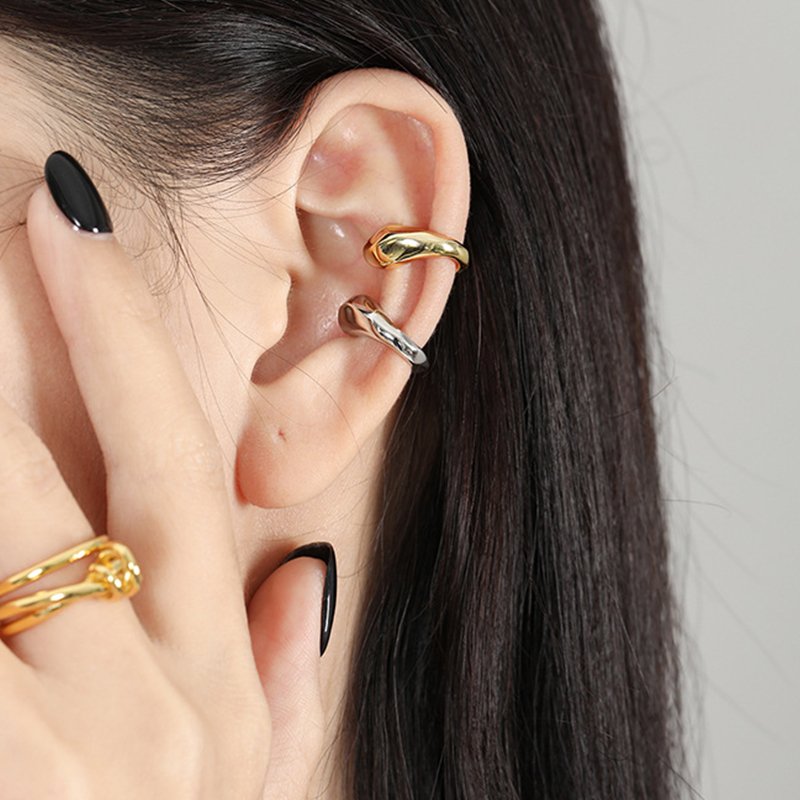 Wuqie Solid Silver Minimalist Fashion Jewelry Irregular Circle Ear Cuff Non Pierced Clip On Earrings