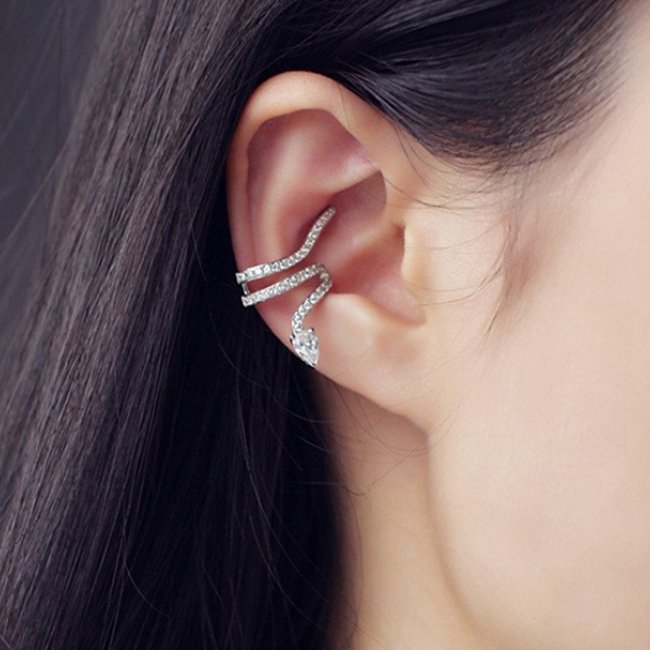 Vintage S925 Silver No Piercing Serpent Ear Cuff Cz Snake Earrings Cuff 925 Sterling Silver Winding Snake Ear Clip Earrings