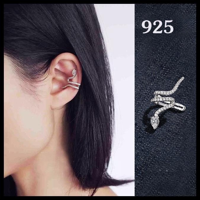 Vintage S925 Silver No Piercing Serpent Ear Cuff Cz Snake Earrings Cuff 925 Sterling Silver Winding Snake Ear Clip Earrings