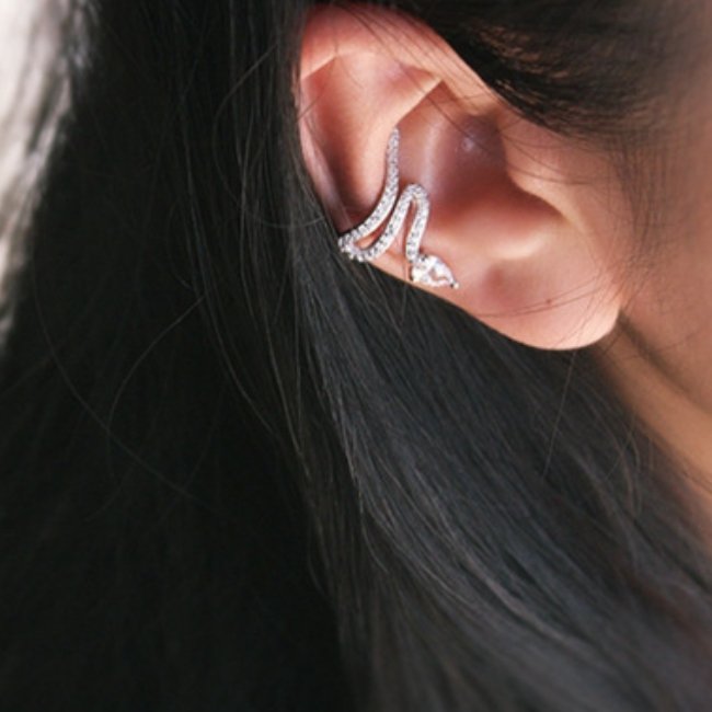 Vintage S925 Silver No Piercing Serpent Ear Cuff Cz Snake Earrings Cuff 925 Sterling Silver Winding Snake Ear Clip Earrings