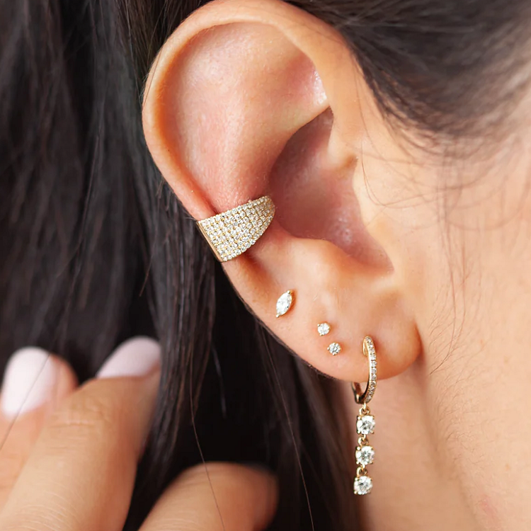 Fashion ear jewelry for women men gold plated 925 sterling silver chunky zircon non pierced ears fine cuff earrings