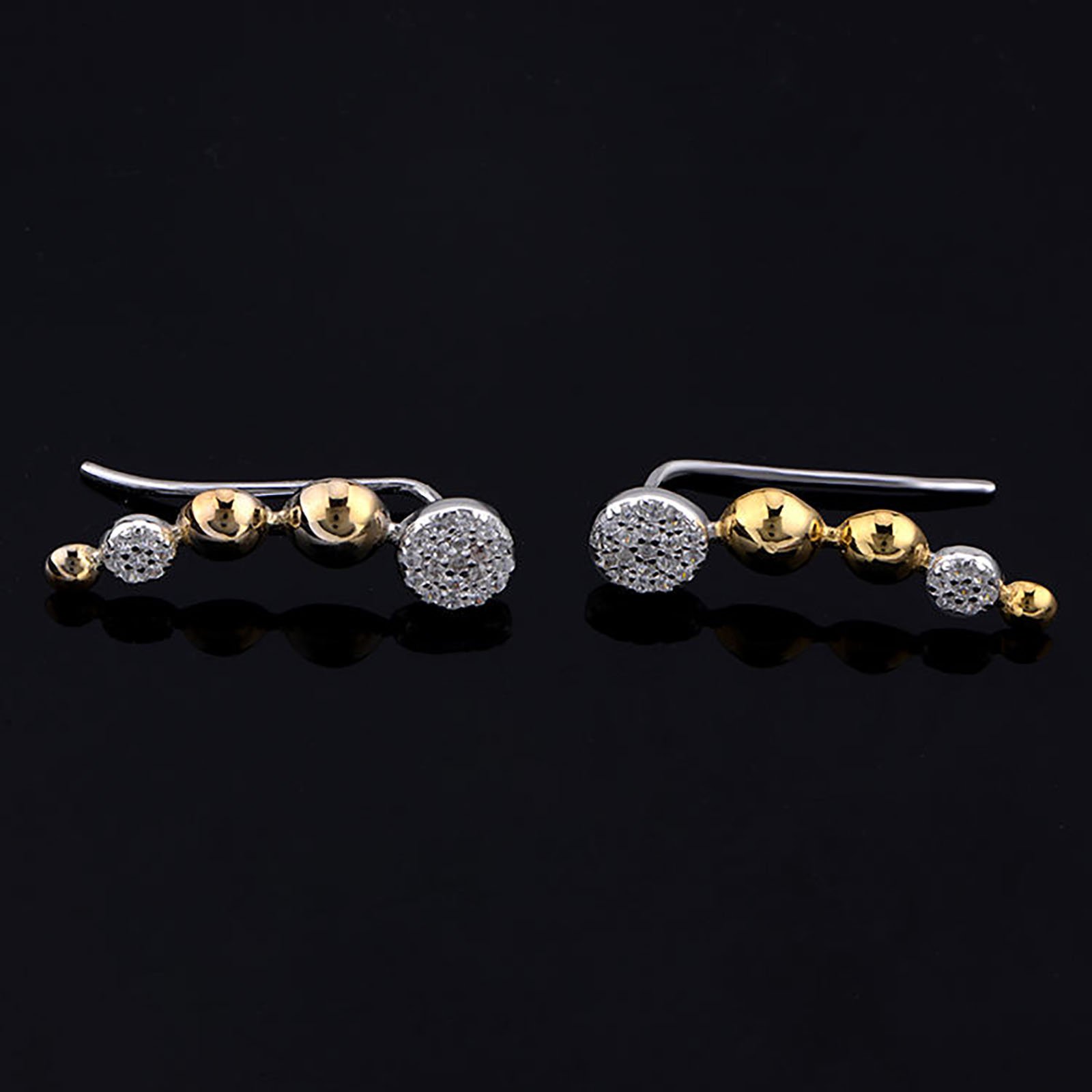 OEM hele jewelry 925 Silver Gold Plated Jewelry Ladies Ear Clip Cuff Bead Zircon Leaf Shape Earrings For Women