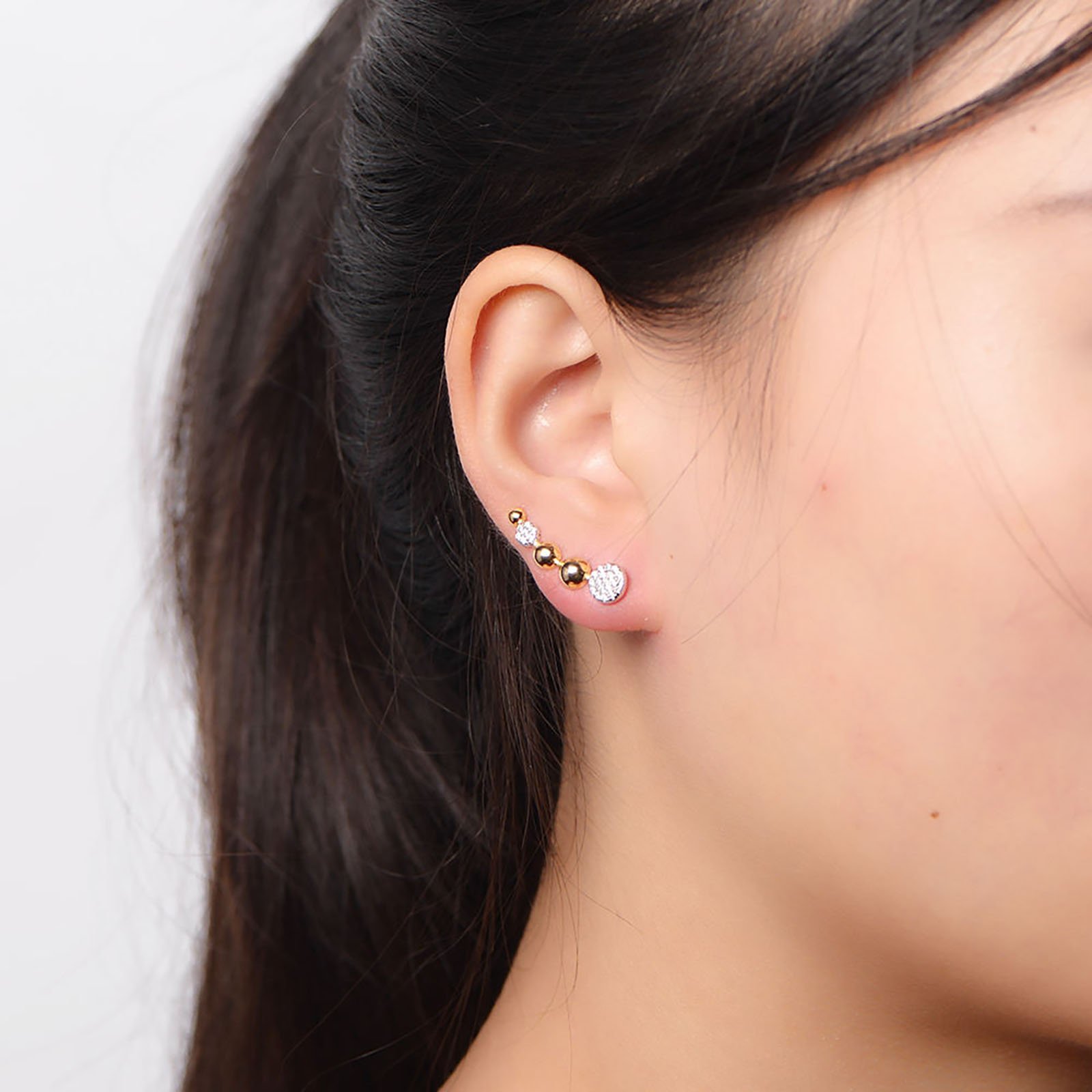 OEM hele jewelry 925 Silver Gold Plated Jewelry Ladies Ear Clip Cuff Bead Zircon Leaf Shape Earrings For Women