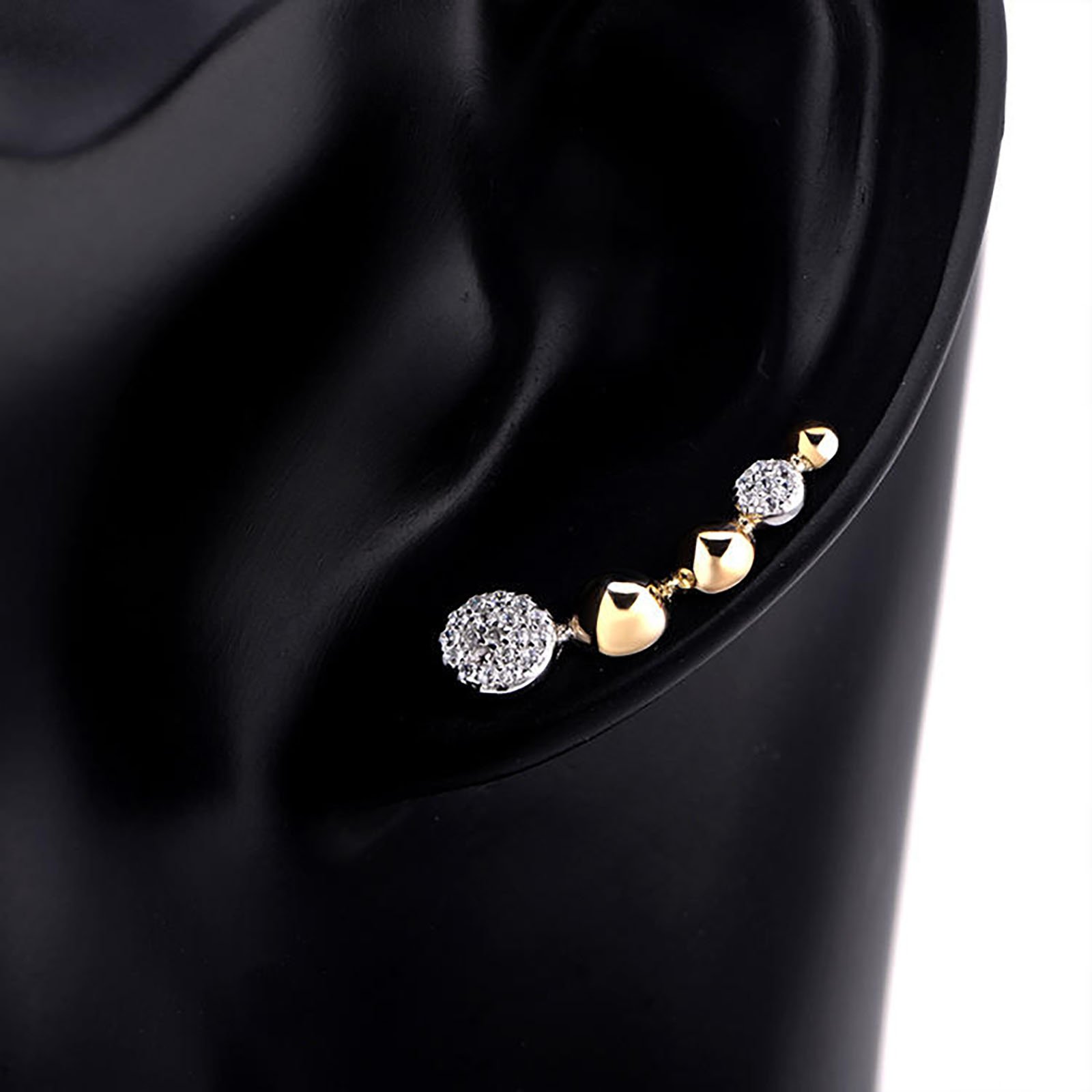OEM hele jewelry 925 Silver Gold Plated Jewelry Ladies Ear Clip Cuff Bead Zircon Leaf Shape Earrings For Women