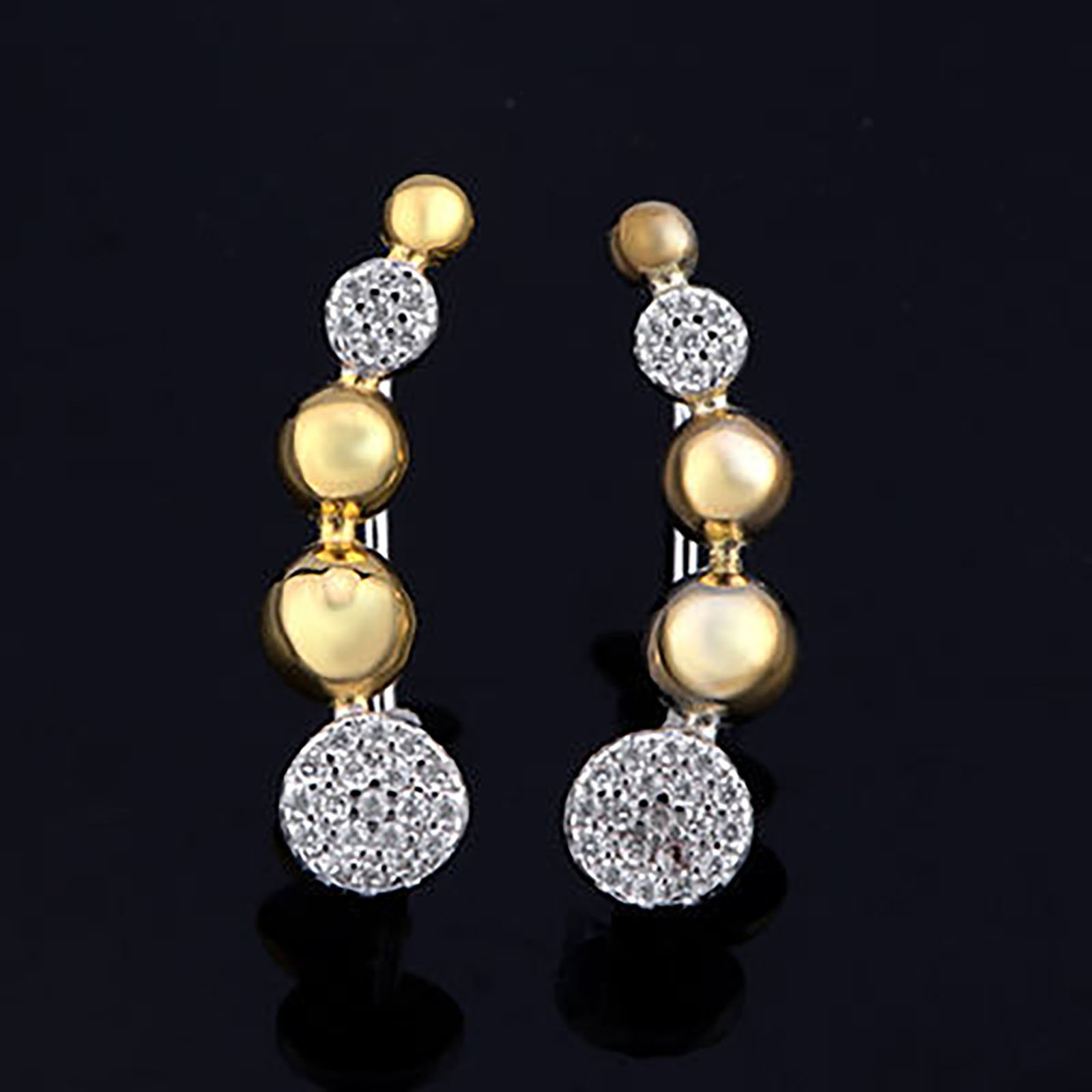 OEM hele jewelry 925 Silver Gold Plated Jewelry Ladies Ear Clip Cuff Bead Zircon Leaf Shape Earrings For Women