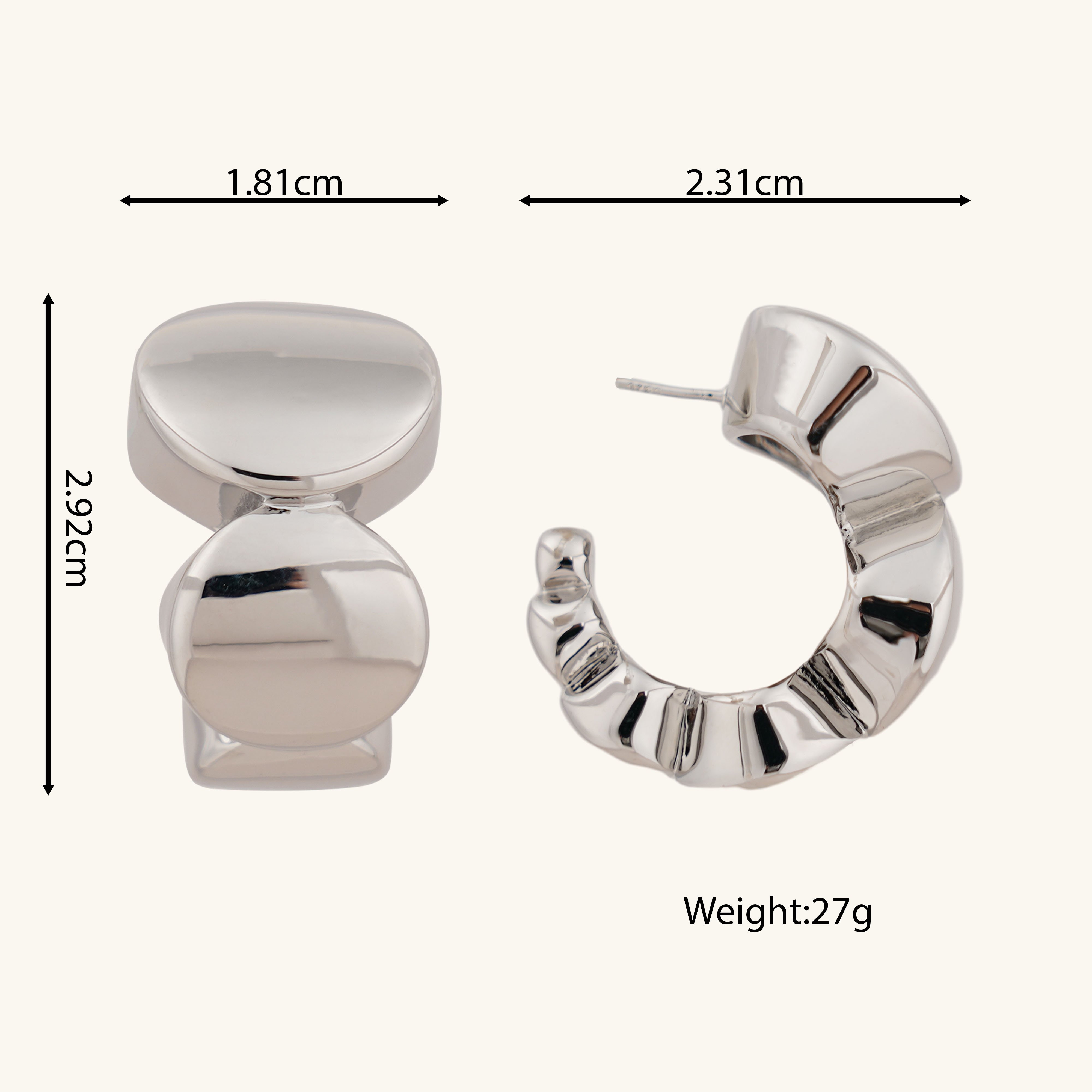 Factory Directly Wholesale Jewelry Brass Based Palladium Plated Flat Beads Half Hoop Earrings For Women