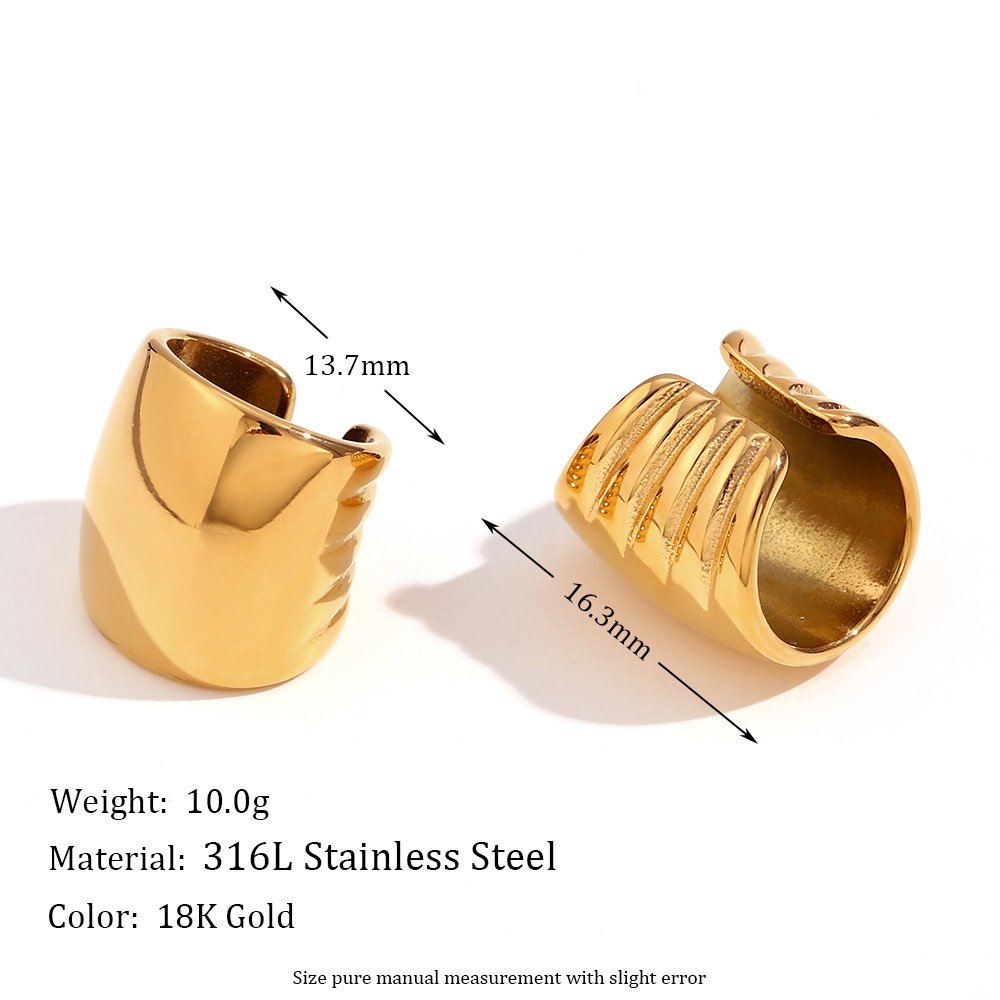 Fashion Jewelry Earrings Fishtail Pattern Glossy Stainless Steel 18k Gold Plated Clips Ear Cuff Earrings for Women