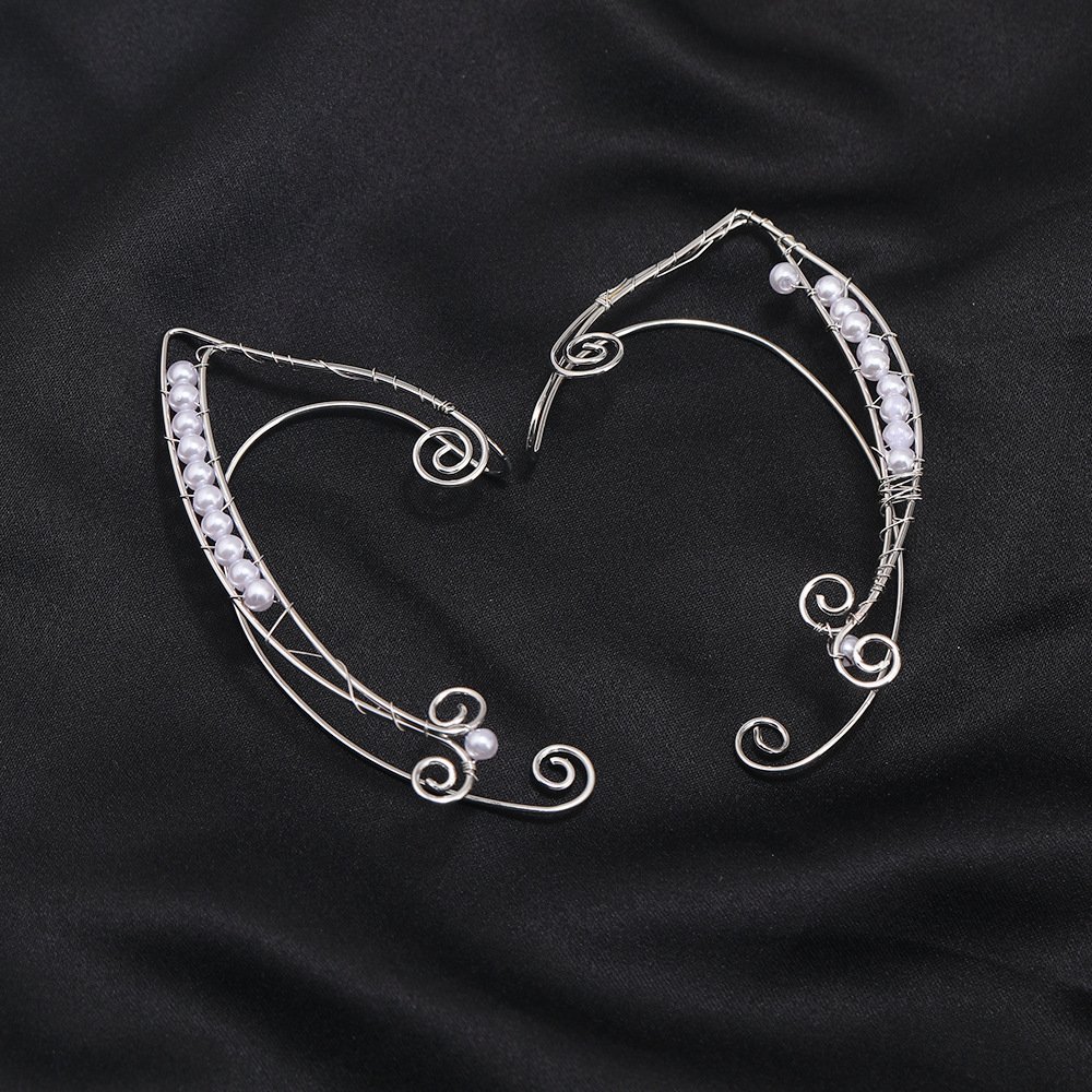 2023 Hot Trendy Elf Ear Cuff Clip Earring Fairy Handmade Fashion Floral Pearls Ear Clip Earring for Women