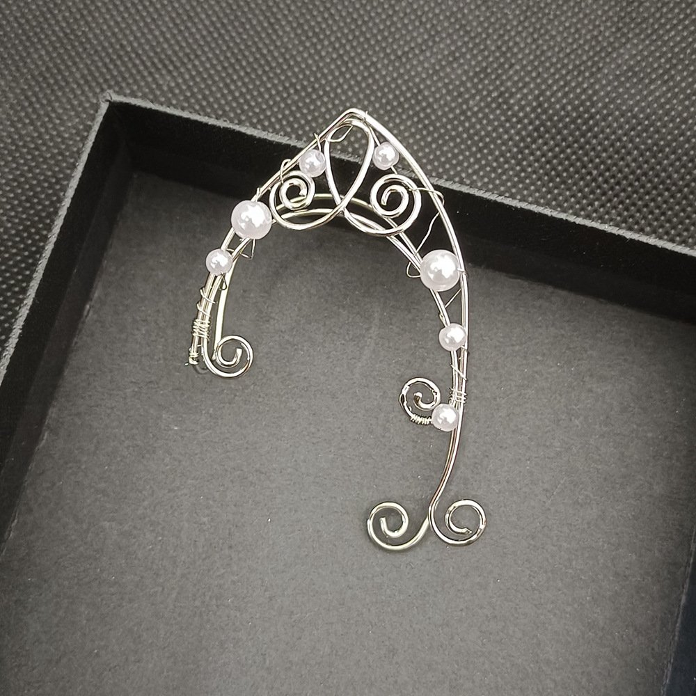 2023 Hot Trendy Elf Ear Cuff Clip Earring Fairy Handmade Fashion Floral Pearls Ear Clip Earring for Women