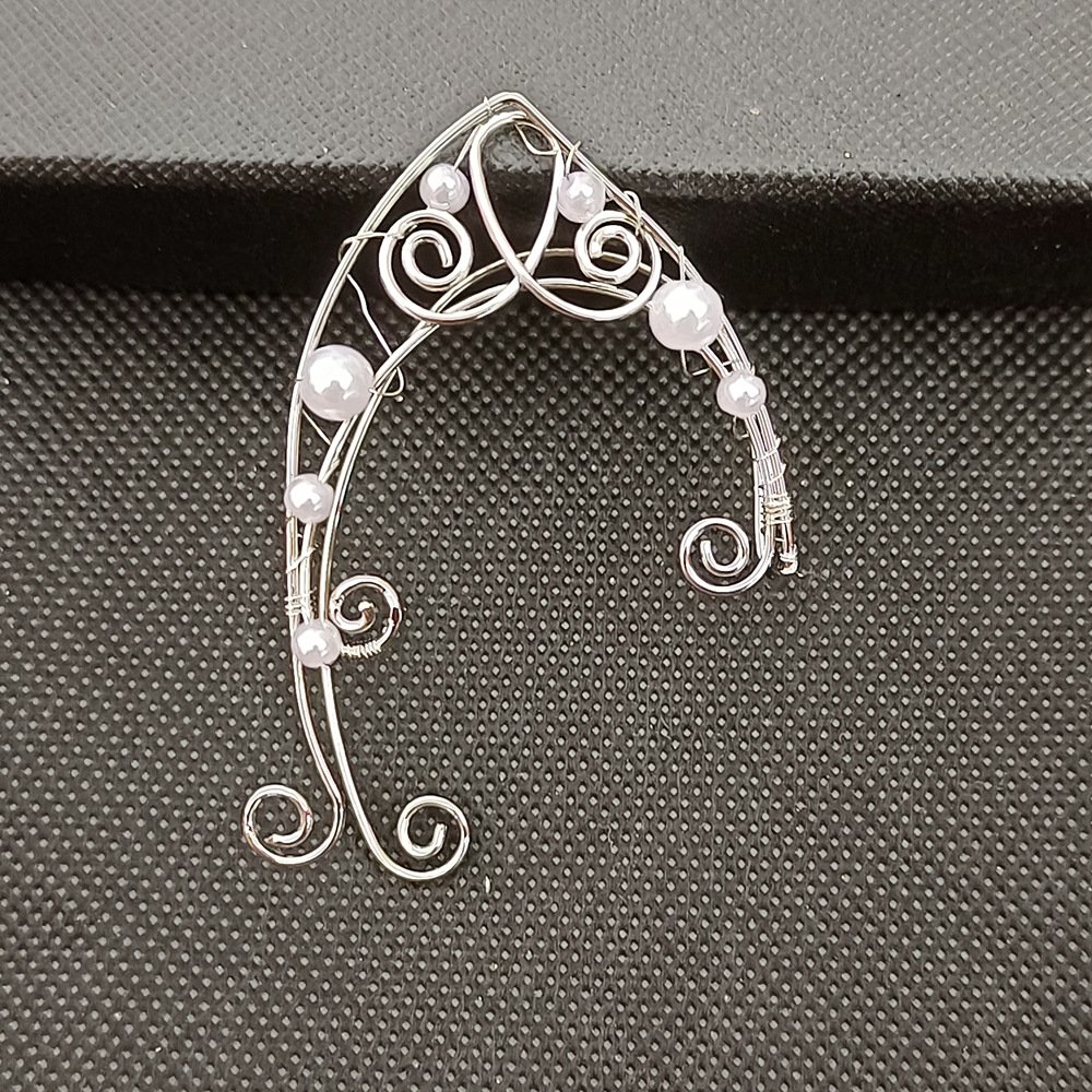 2023 Hot Trendy Elf Ear Cuff Clip Earring Fairy Handmade Fashion Floral Pearls Ear Clip Earring for Women